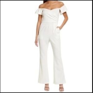 Chelsea28 off the shoulder white wide leg jumpsuit